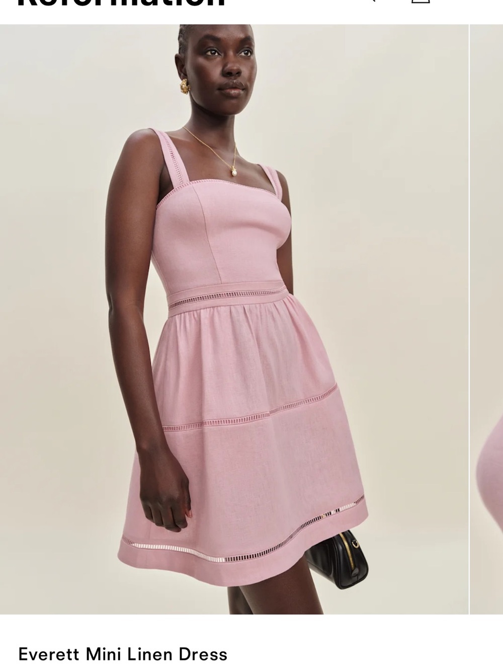 Reformation Everett Mini Linen Dress - in Babydoll - Light Pink
